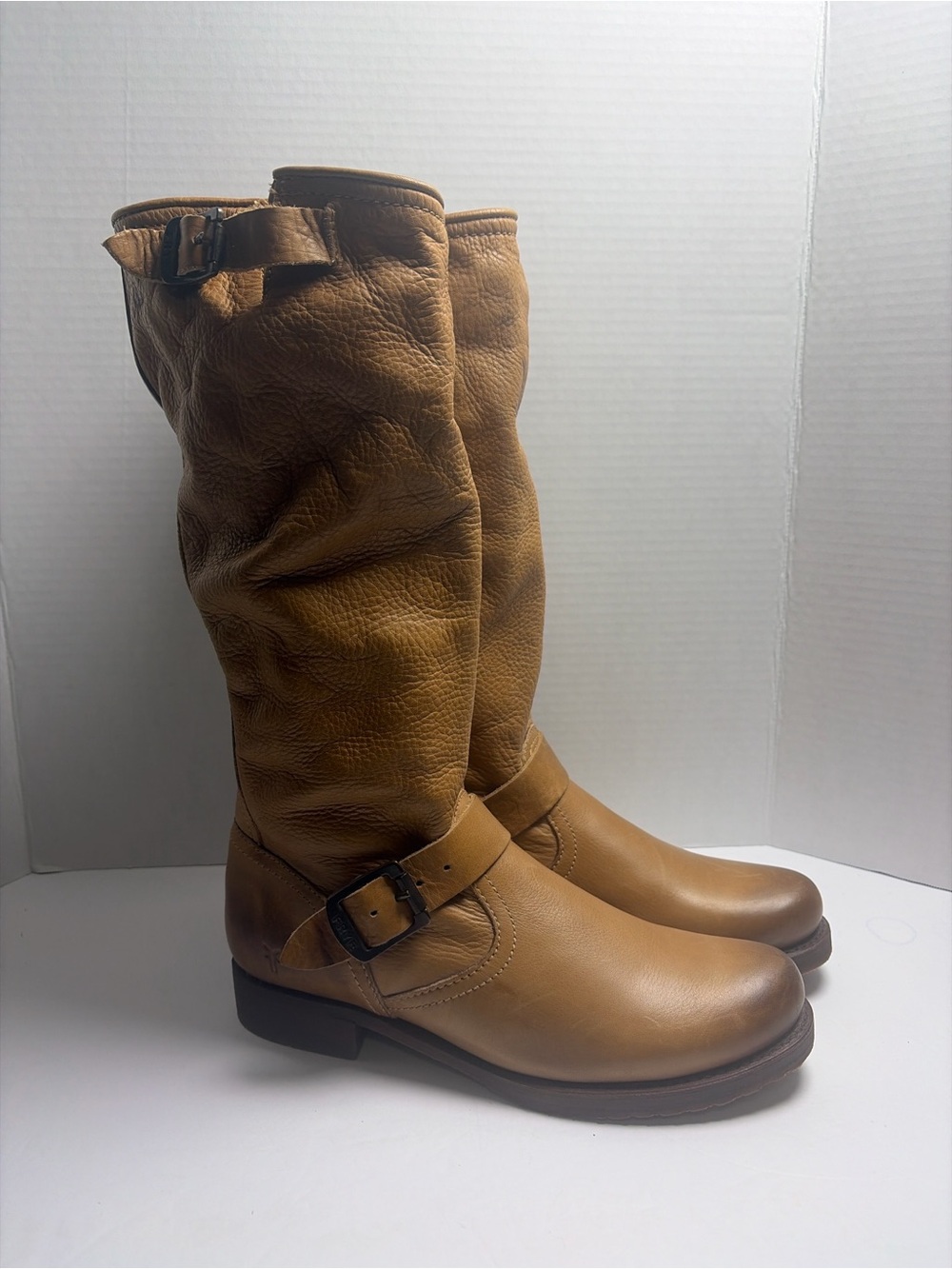 New Frye Veronica Slouch Mid-Calf Leather Buckle Boots - Tan Brown Women’s 8.5B